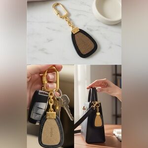 FENDI Pequin Striped Coated Canvas Keychain Gold Logo Bag Charm Vintage